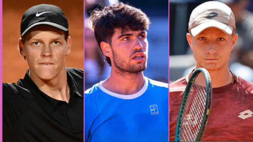 Pictured: Jannik Sinner, Carlos Alcaraz and Martin Landaluce