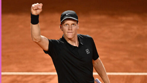 Pictured: Jannik Sinner fist pump during his match