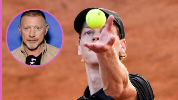 Pictured: Jannik Sinner with inset of Boris Becker