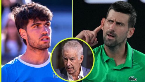 Carlos Alcaraz, Novak Djokovic and John McEnroe