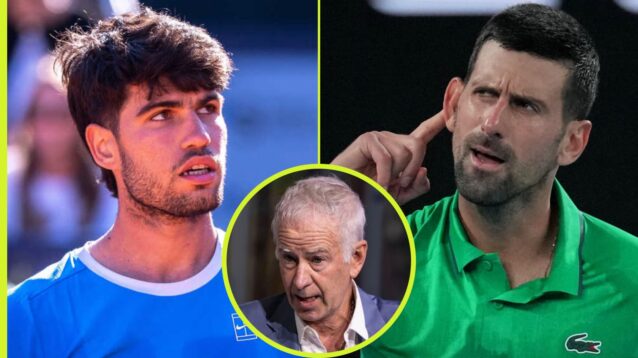 Carlos Alcaraz, Novak Djokovic and John McEnroe