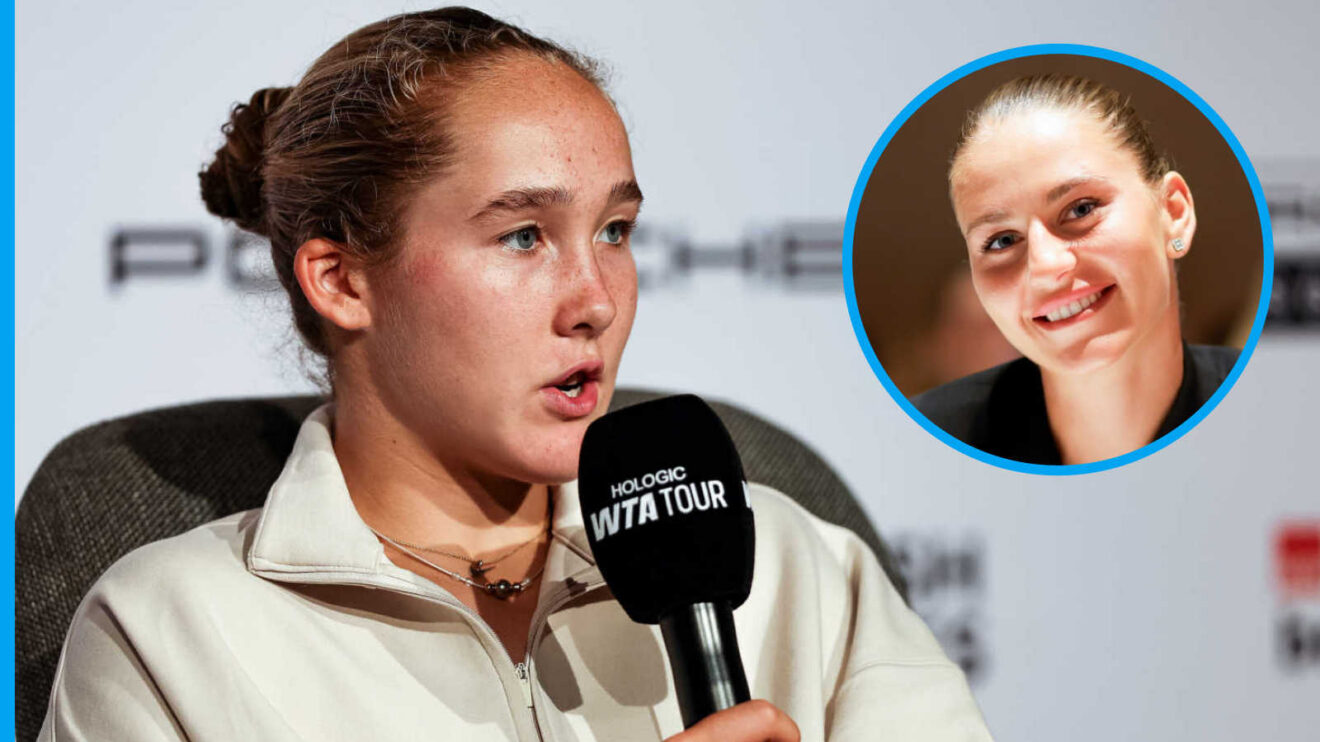 Pictured: Mirra Andreeva with inset of Marta Kostyuk