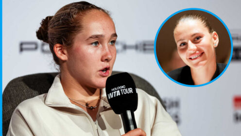 Pictured: Mirra Andreeva with inset of Marta Kostyuk