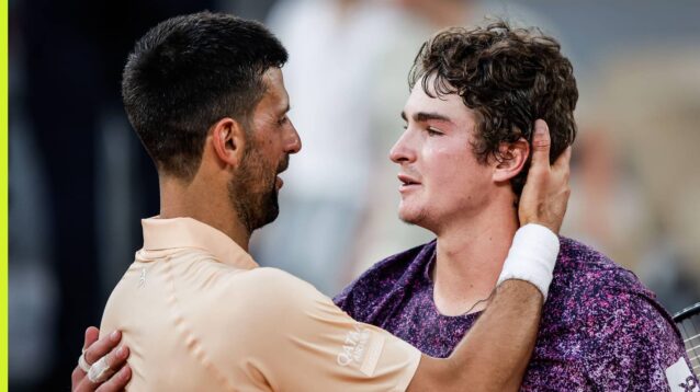 Novak Djokovic and Joao Fonseca at the French Open