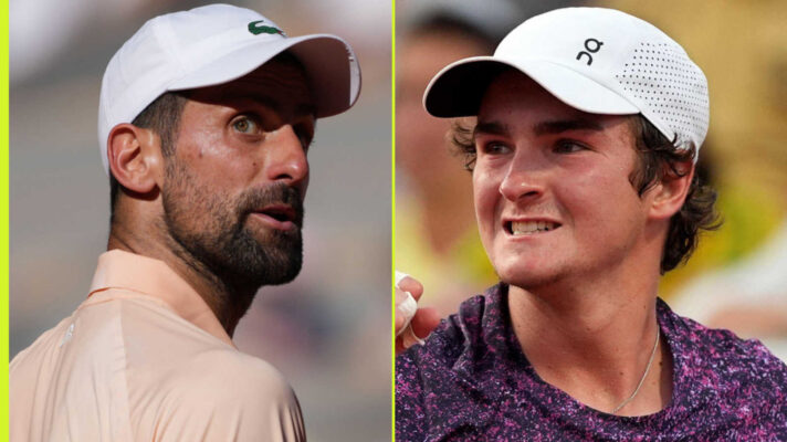 Pictured: Novak Djokovic and Joao Fonseca