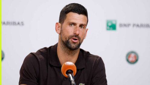 Pictured: Novak Djokovic during a press conference