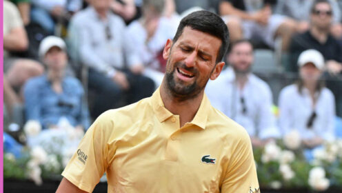 Pictured: Novak Djokovic grimaces during a match