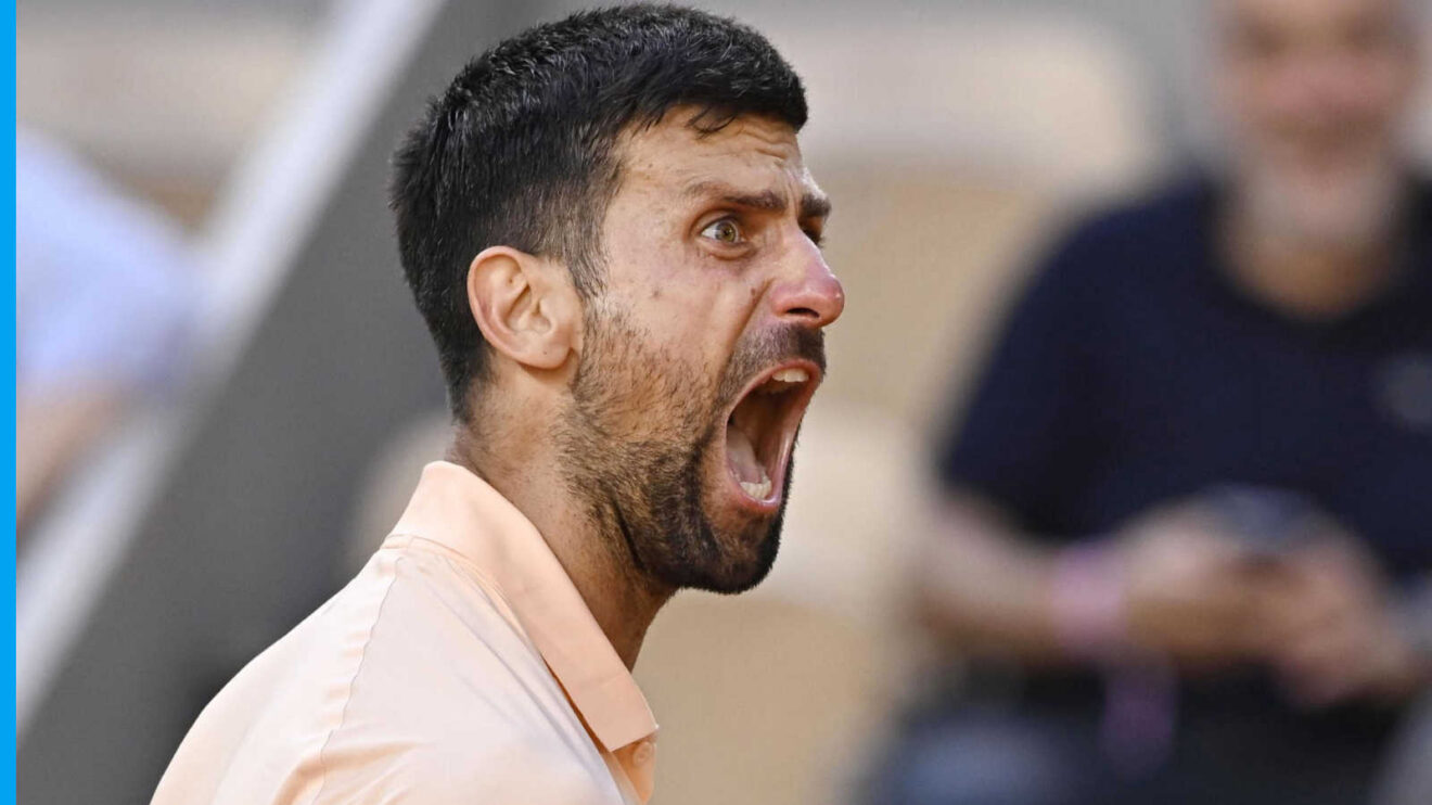 Pictured: Novak Djokovic screams during his match
