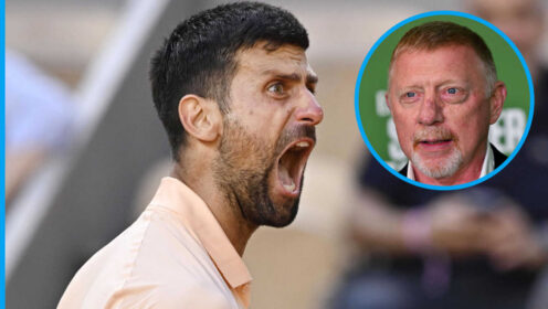 Pictured: Novak Djokovic with inset of Boris Becker