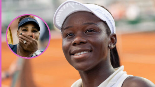 Pictured: Victoria Mboko with inset of Serena Williams