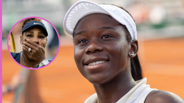 Pictured: Victoria Mboko with inset of Serena Williams