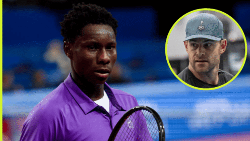 Moise Kouame in action, while Andy Roddick looks on