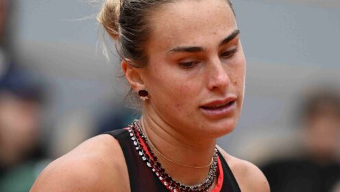 Pictured: Aryna Sabalenka looks fed up at the French Open