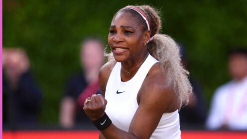 Pictured: A delighted Serena Williams