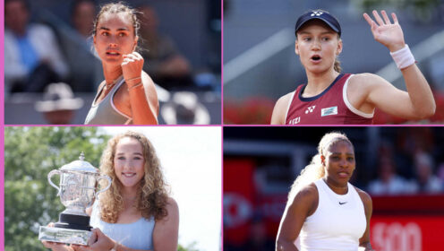 Pictured: Aryna Sabalenka, Elena Rybakina, Mirra Andreeva and Serena Williams
