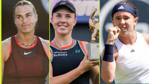 Pictured: Aryna Sabalenka, Linda Noskova and Nikola Bartunkova