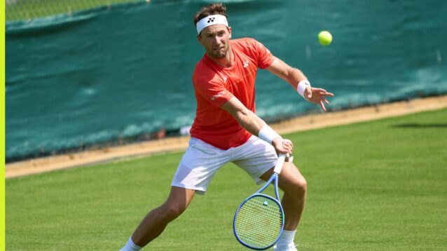 Casper Ruud practising on grass