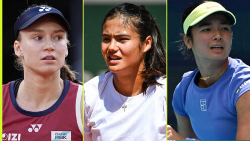 Pictured: Elena Rybakina, Emma Raducanu and Alex Eala