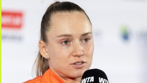 Elena Rybakina speaks at a press conference