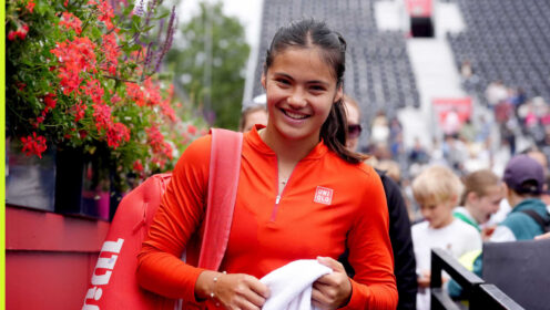 Pictured: Emma Raducanu arrives at practice