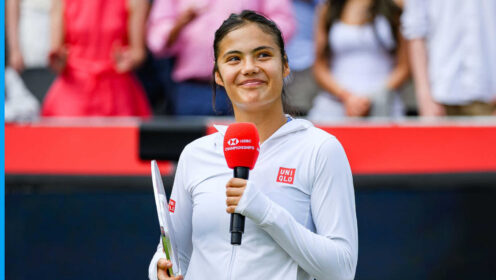 Pictured: Emma Raducanu interview after Queen's Club final