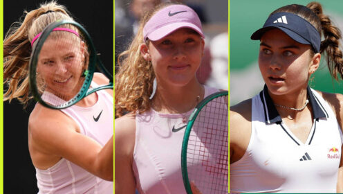 Pictured: Hannah Klugman, Mirra Andreeva and Iva Jovic