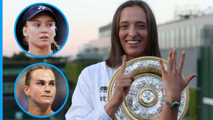 Pictured: Iga Swiatek with insets of Elena Rybakina and Aryna Sabalenka