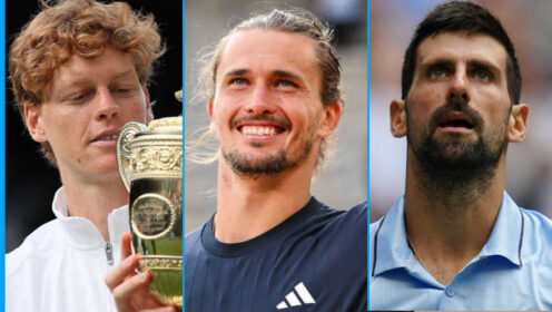 Pictured: Jannik Sinner, Alexander Zverev and Novak Djokovic