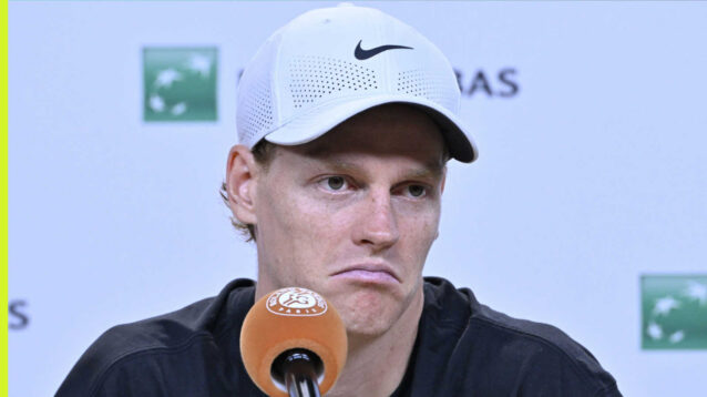 Pictured: Jannik Sinner attends a press conference