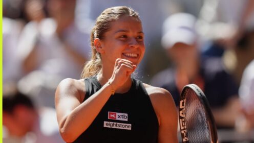 Maja Chwalinska celebrates at the French Open