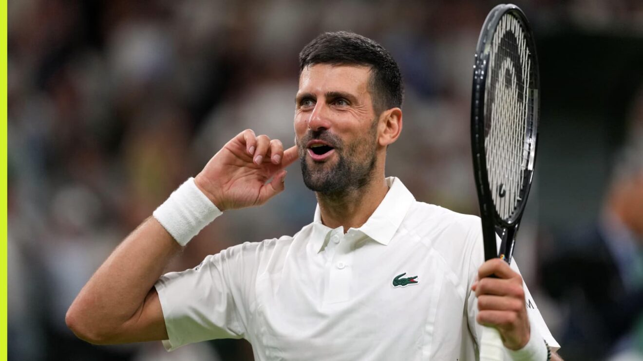 Novak Djokovic reacts at Wimbledon