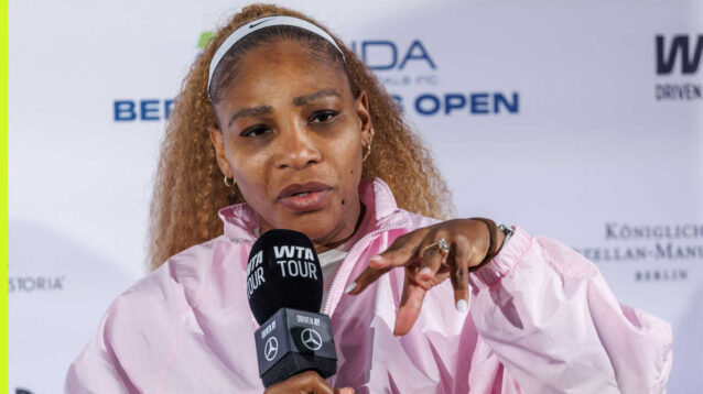 Pictured: Serena Williams attends a press conference