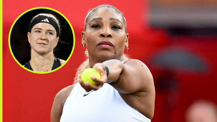 Pictured: Serena Williams with inset of Karolina Muchova