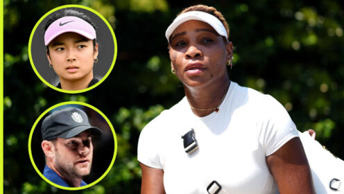 Pictured: Serena Williams with insets of Alex Eala and Andy Roddick