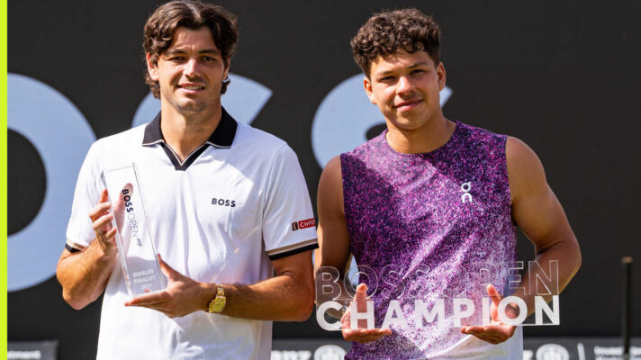 Pictured: Taylor Fritz and Ben Shelton with Stuttgart Open trophies