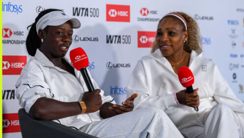 Pictured: Victoria Mboko and Serena Williams press conference