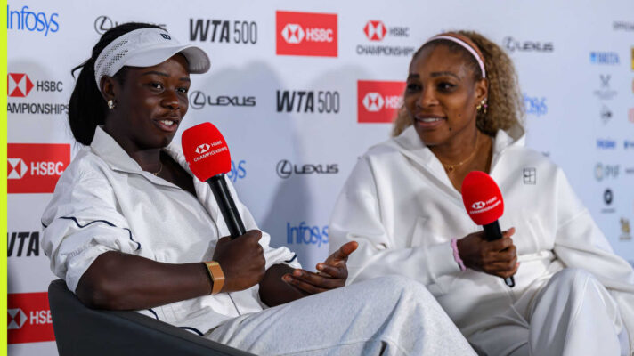 Pictured: Victoria Mboko and Serena Williams press conference