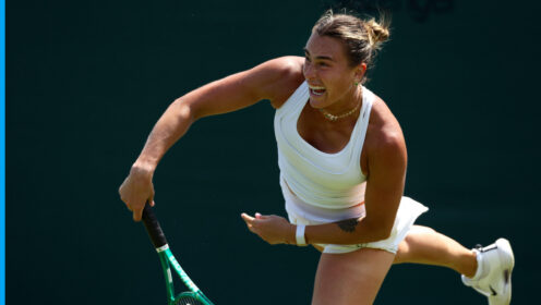 Pictured: Aryna Sabalenka practising before Wimbledon
