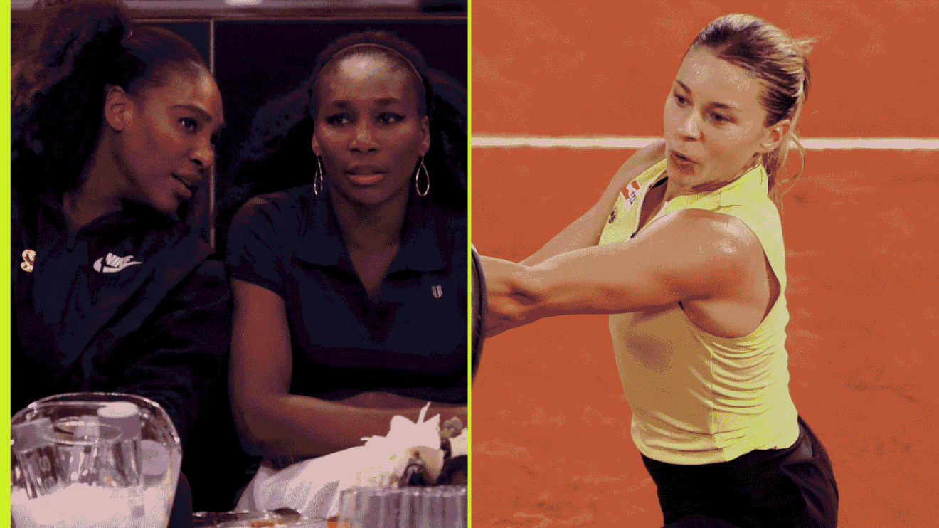 Pictured: Serena and Venus Williams in conversation, with Maja Chwalinska in action