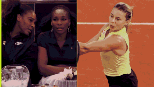 Pictured: Serena and Venus Williams in conversation, with Maja Chwalinska in action