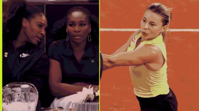 Pictured: Serena and Venus Williams in conversation, with Maja Chwalinska in action
