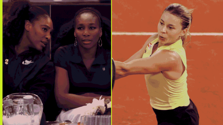 Pictured: Serena and Venus Williams in conversation, with Maja Chwalinska in action
