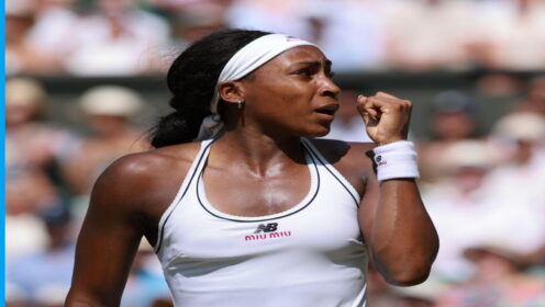 Pictured: Coco Gauff during her Wimbledon semi-final