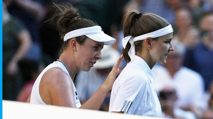 Pictured: Linda Noskova consoles Wimbledon runner-up Karolina Muchova