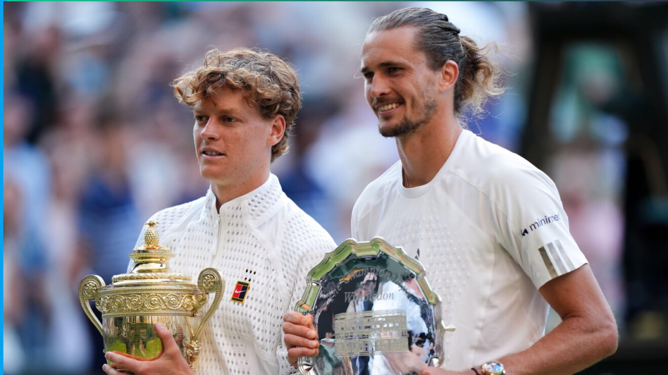 Pictured: Jannik Sinner and Alexander Zverev with their Wimbledon trophies