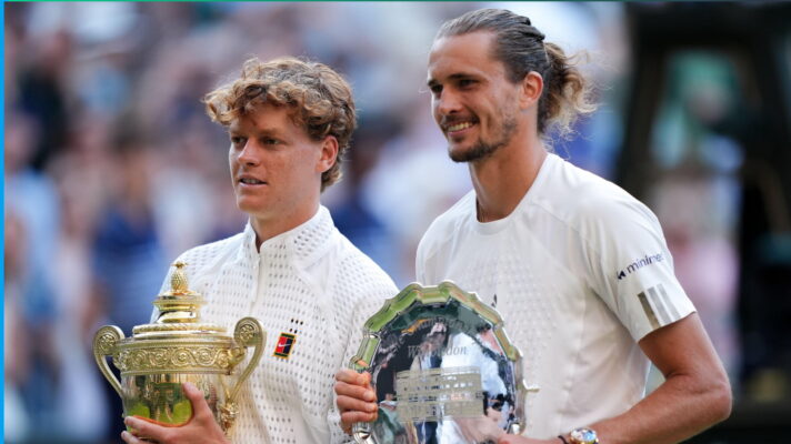Pictured: Jannik Sinner and Alexander Zverev with their Wimbledon trophies