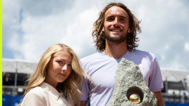 Pictured: Stefanos Tsitsipas and his girlfriend Kristen Thoms after his Gstaad title win