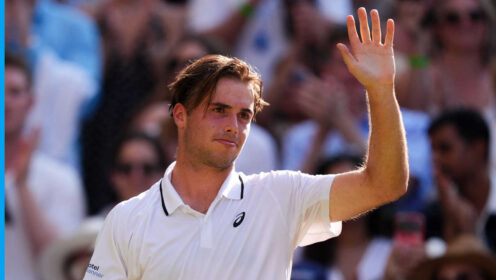 Pictured: Arthur Fery waves to the crowd at Wimbledon