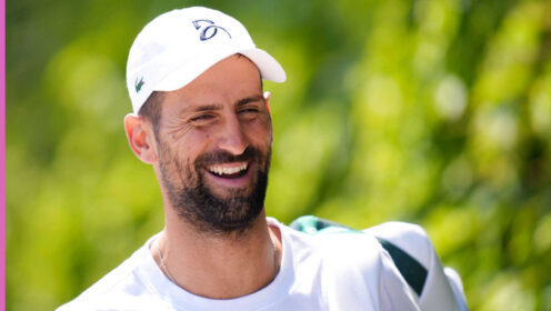 Pictured: A relaxed Novak Djokovic at training