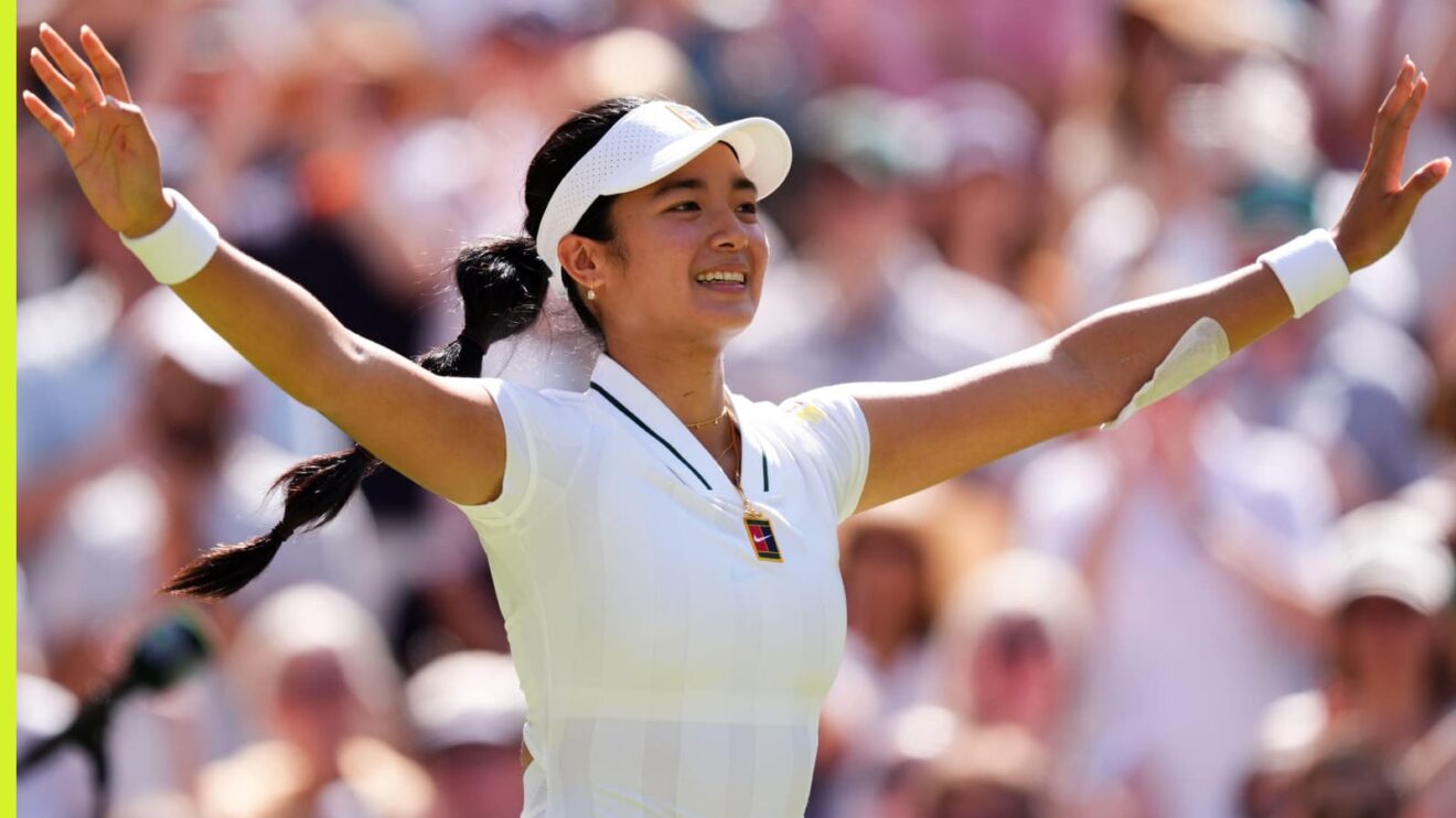 Alex Eala celebrates her win at Wimbledon